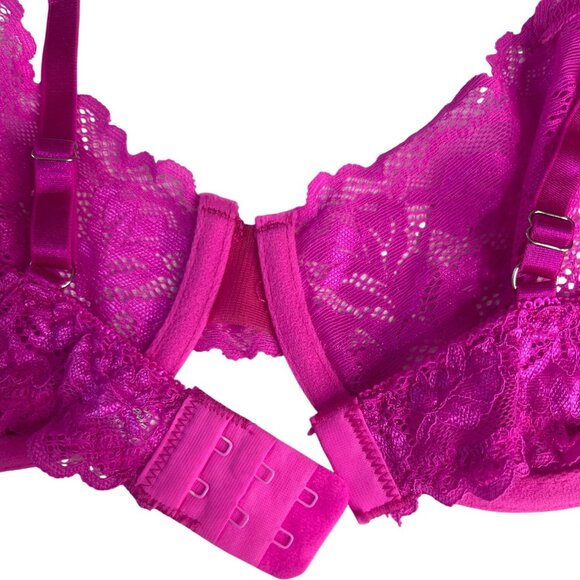 Lace Underwire Bra Medium Pink Adjustable Unlined - Picture 4 of 7